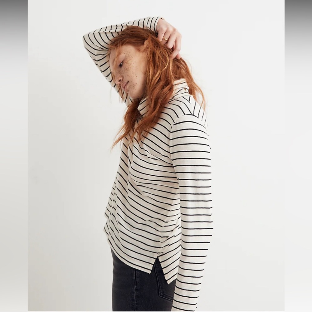 Madewell Whispered Cotton Turtleneck - size Small - navy stripe